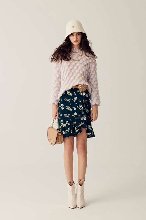 Multi Colour Floral Embroidery Fishtail Skirt,upperclass