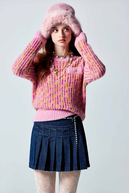 Pleated Denim Skirt,Pleated skirts