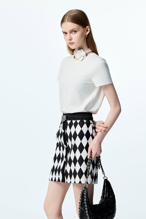 Black White Diamond Print Skirt,Mini skirts