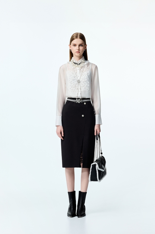 Classic Pencil Skirt With Lace Detail,Lace