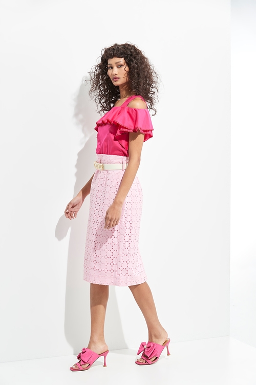 Cut-Out Lace Pink Pencil Skirt,Belts,Belts