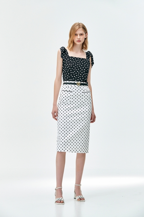 Polka Dot Pencil Skirt With Patch Pockets,Pencil skirts