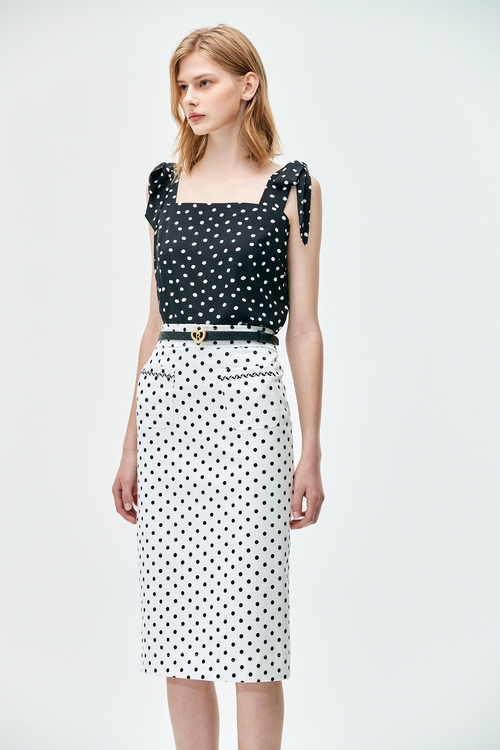 Polka Dot Pencil Skirt With Patch Pockets,Pencil skirts