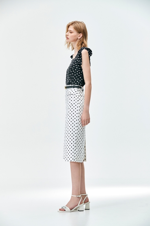 Polka Dot Pencil Skirt With Patch Pockets,Pencil skirts