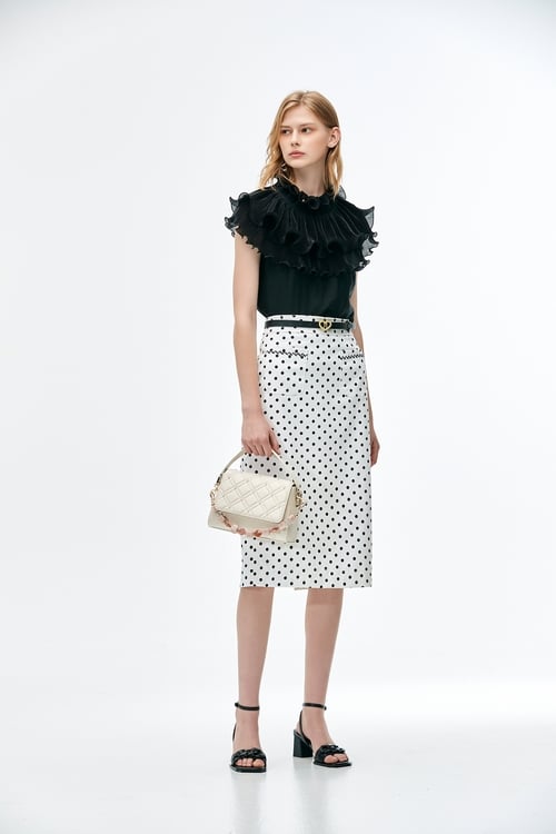 Polka Dot Pencil Skirt With Patch Pockets,Pencil skirts