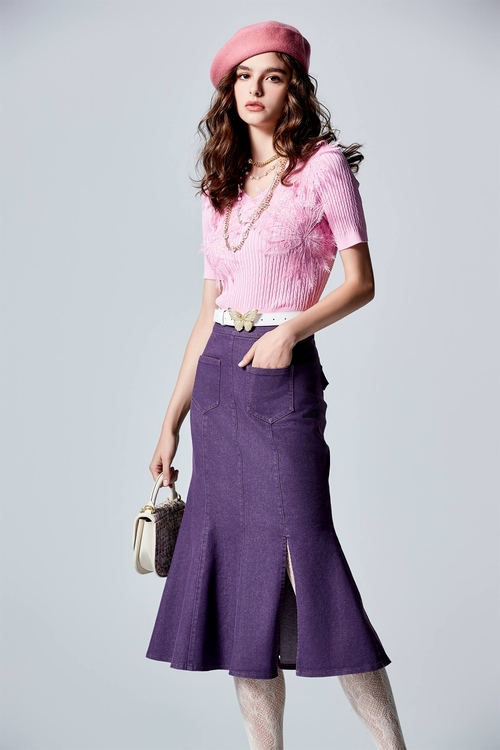 Fishtail Purple Denim Skirt,Denim skirts