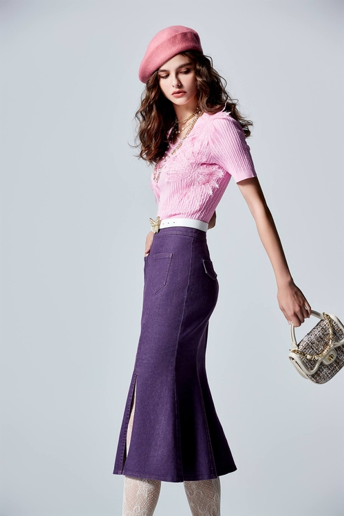 Fishtail Purple Denim Skirt,Denim skirts