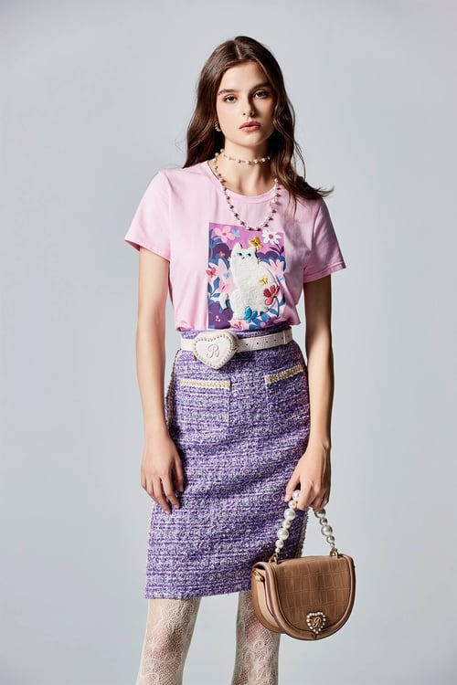 Purple Tweed Pencil Skirt,Season (SS) Look