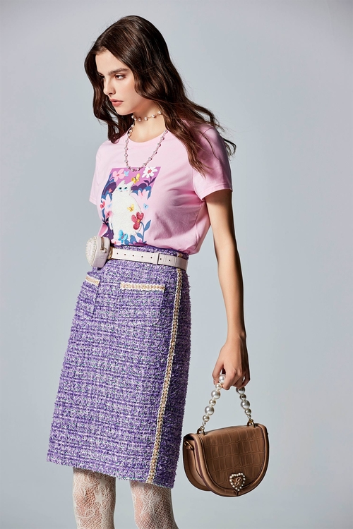 Purple Tweed Pencil Skirt,Season (SS) Look