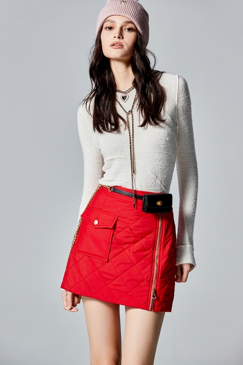 Red Quilted Mini Skirt,Mini skirts