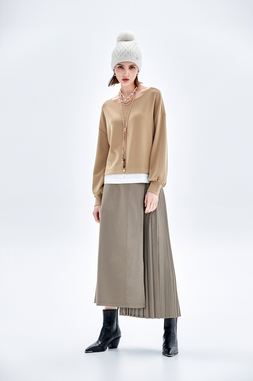 Asymmetric Pleated Maxi Skirt,Midi skirts