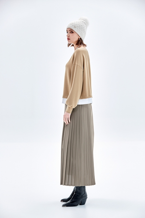 Asymmetric Pleated Maxi Skirt,Midi skirts