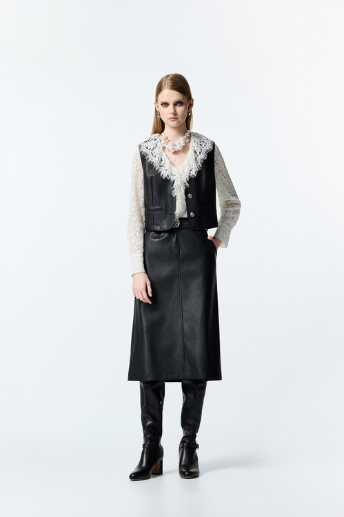 PU A-line Skirt,Midi skirts