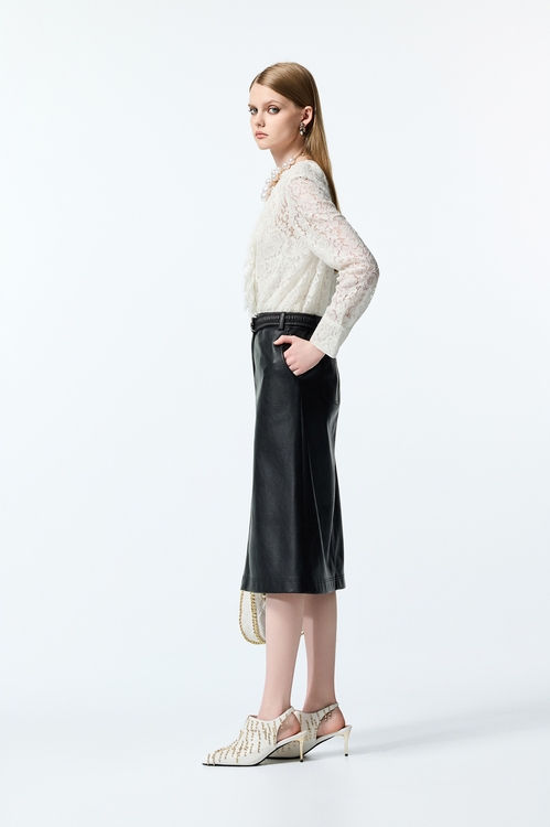 PU A-line Skirt,Midi skirts