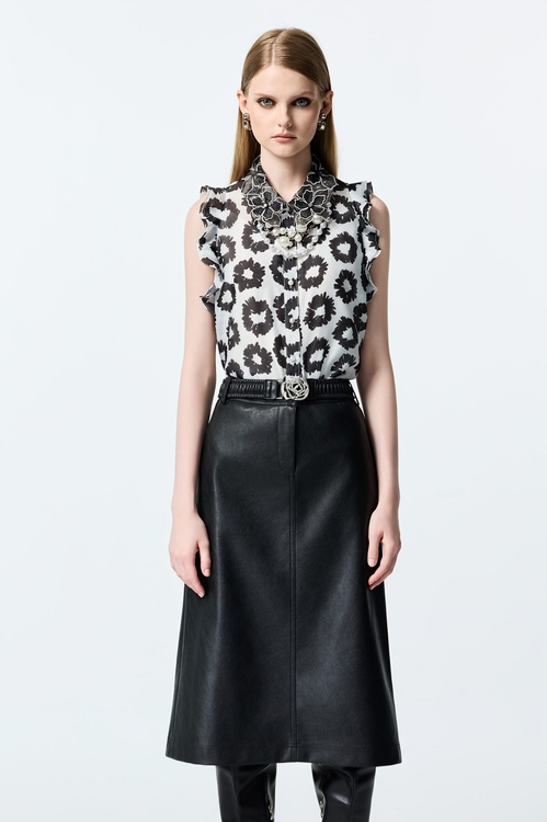 PU A-line Skirt,Midi skirts