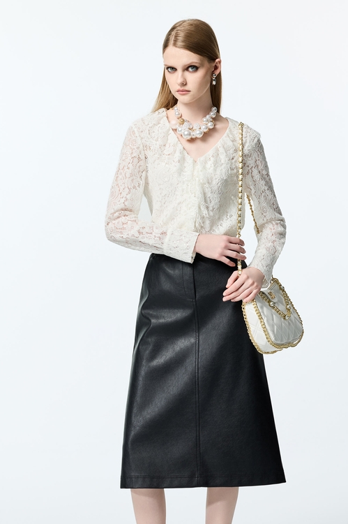 PU A-line Skirt,Midi skirts