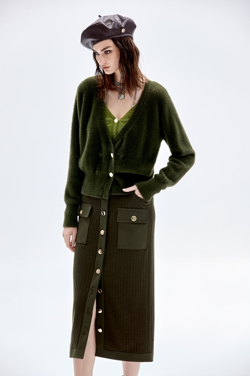 Moss Green Maxi Fitted Skirt,Midi skirts