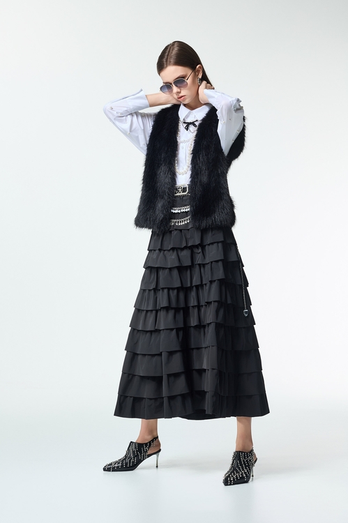Jet Black Ruffle Tiered Maxi Skirt,,Jet Black Ruffle Tiered Maxi Skirt,Office Looks,bestselling,Season (AW) Look,Valentine,Layered skirts,Midi skirts
