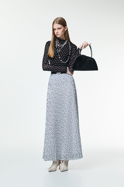 Black Polka Dot Chiffon Maxi Skirt,dotcollection