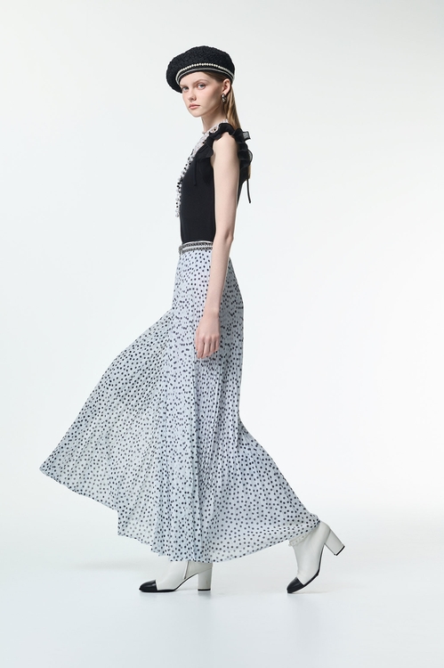 Black Polka Dot Chiffon Maxi Skirt,dotcollection