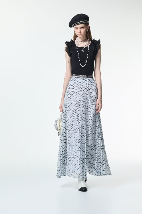 Black Polka Dot Chiffon Maxi Skirt,dotcollection