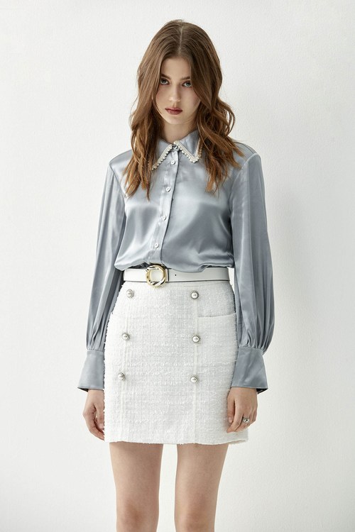 High Waist Fitted Tweed Skirt,White skirts