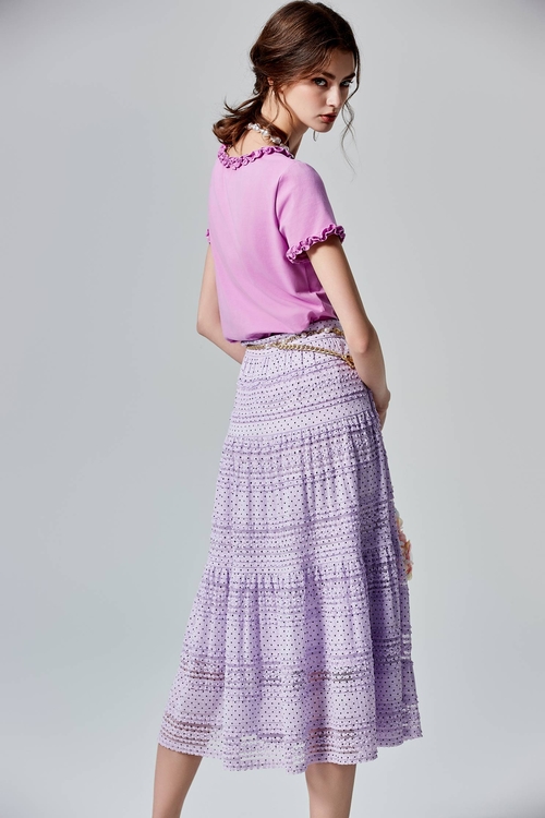 Polka Dot Ruffle Trim Detail Skirt,Midi skirts