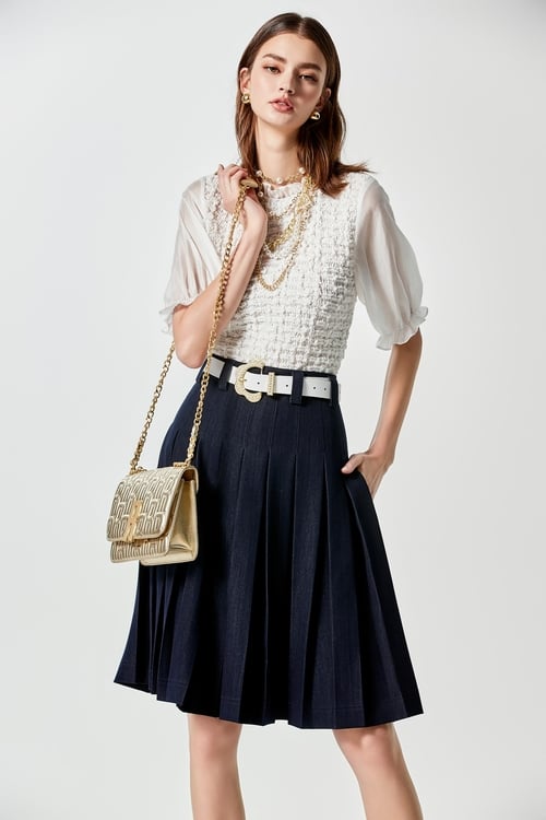 Pleated Denim Skirt,Pleated skirts