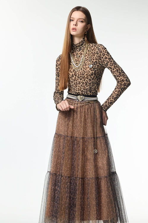 Leopard Print Tiered Maxi Skirt,,Leopard Print Tiered Maxi Skirt,Jackets,Outerwear,Season (AW) Look,Tops,pearl,Season (AW) Look,black tops,Tops,Season (AW) Look,Knitted,Knitted tops,Season (AW) Look,Mesh fabric,Layered skirts