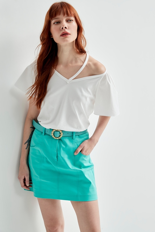 Tiffany Blue A-Line Skirt,Denim skirts