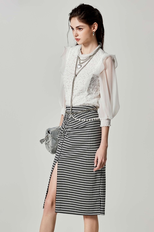 Side Slit Diamond Pattern Pencil Skirt,Pencil skirts