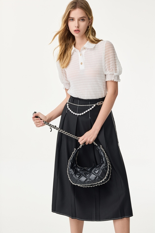 Black Pleated Midi Skirt,,Black Pleated Midi Skirt,Season (SS) Look,Midi skirts