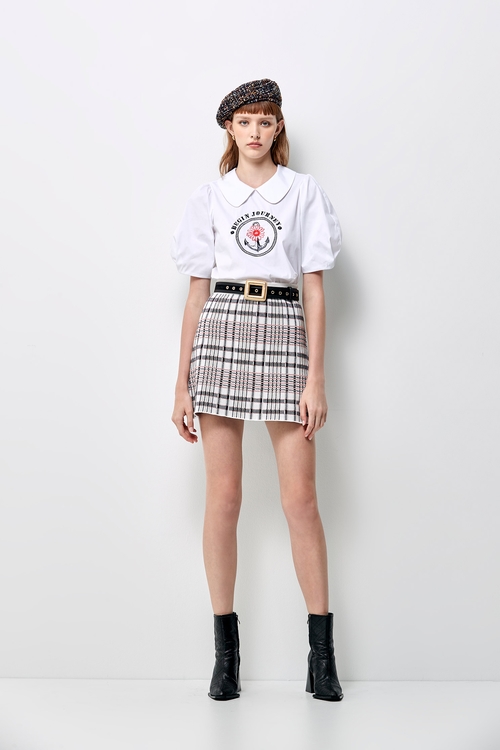 Checkered Knit Mini Skirt,Cotton