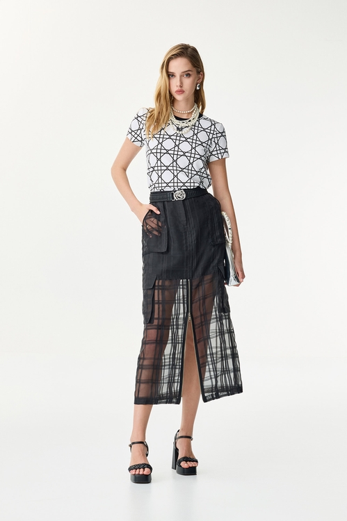 Checkered Organza Midi Skirt,,Checkered Organza Midi Skirt,Jackets,Outerwear,Season (SS) Look,co-ord sets