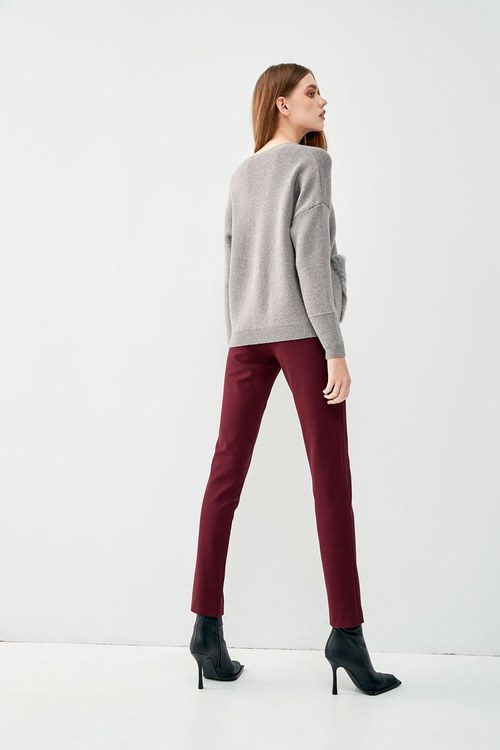 Front Slit Slim-Fit Maroon Pants,Lucky Red