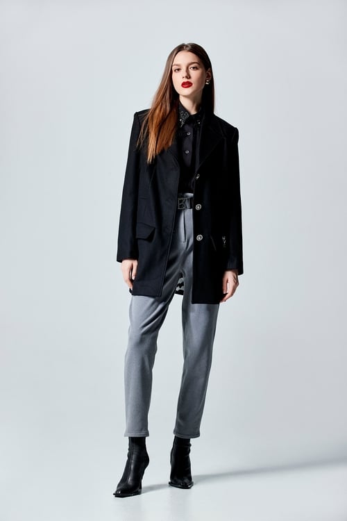 Grey Boyfriend Pants With Fold Over Cuffs,Pants