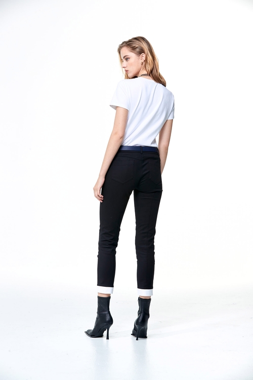 Slim Fit Smart Pants With Contrast Hem,Skinny pants,Skinny pants