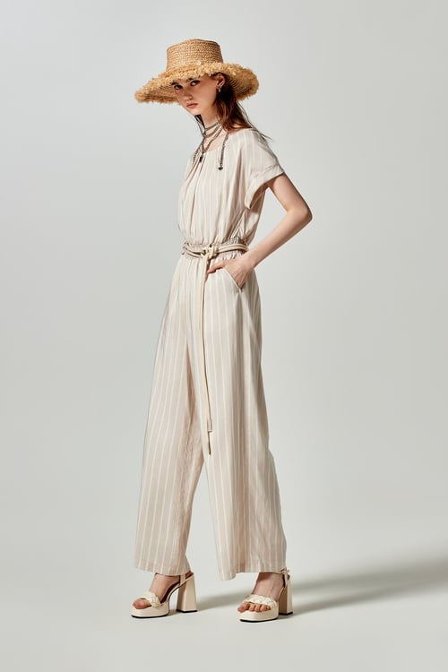 Short Sleeve Stripe Print Jumpsuit,Jumpsuits