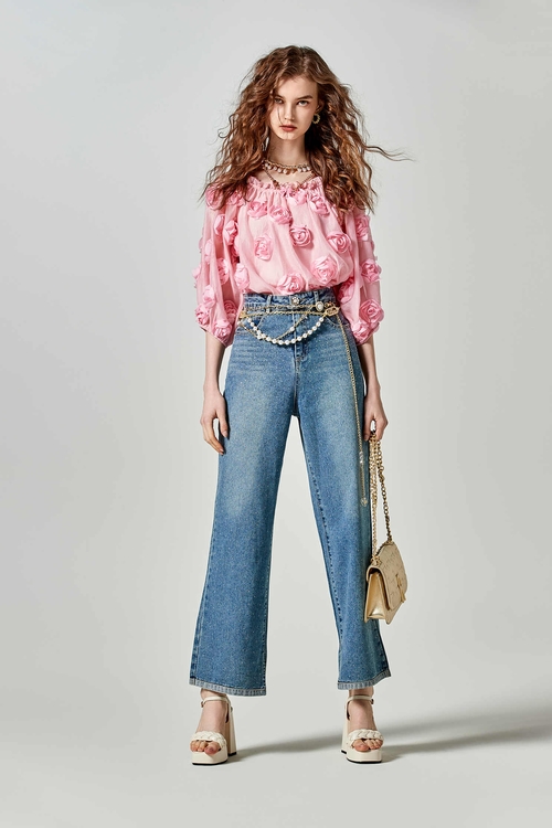 Sequin Detail Wide Leg Jeans,Jeans