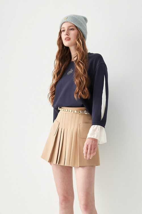 Light Khaki Pleated Skorts,Skorts