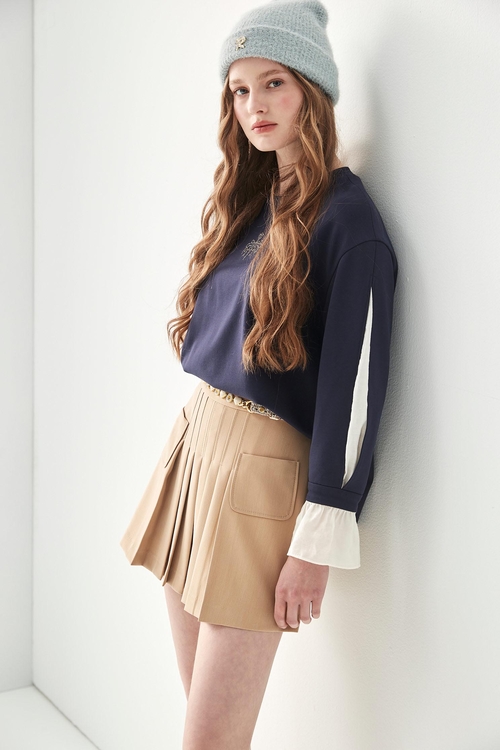 Light Khaki Pleated Skorts,Skorts