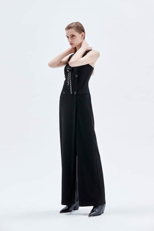 Front Panel Sleeveless Jumpsuit,Culottes,Culottes