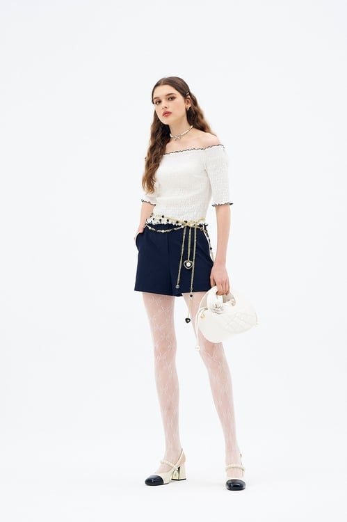 Navy Shorts With Contrast Pocket Trim Detail,Belts,Belts