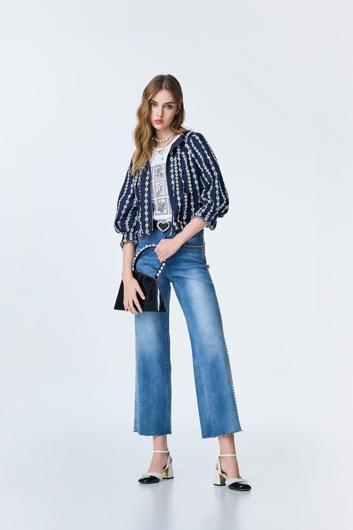 Studded Detail Straight Cut Jeans,pants,Pants