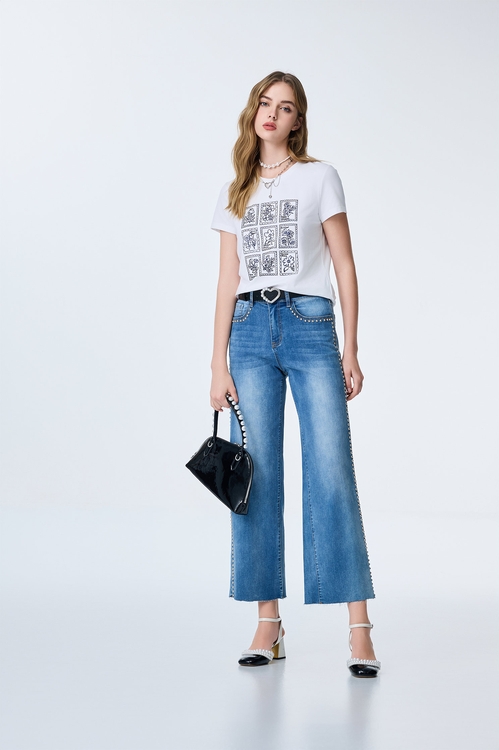 Studded Detail Straight Cut Jeans,pants,Pants