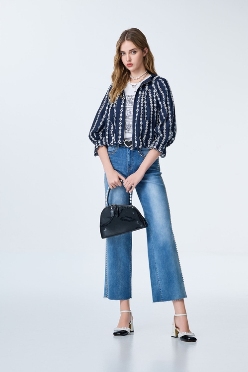 Studded Detail Straight Cut Jeans,pants,Pants