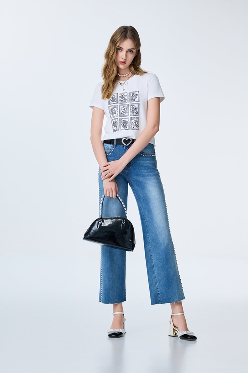 Studded Detail Straight Cut Jeans,pants,Pants