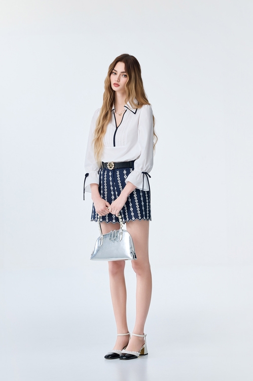 Navy Shorts With Contrast Lace Detail,pants,Pants