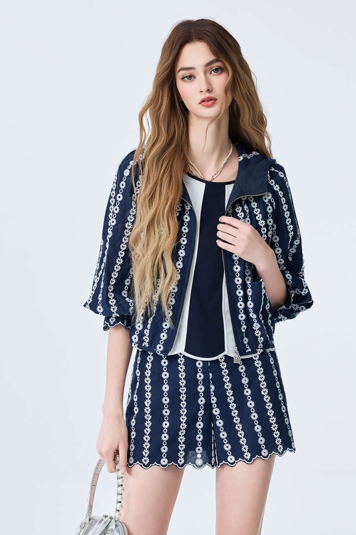 Navy Shorts With Contrast Lace Detail,pants,Pants