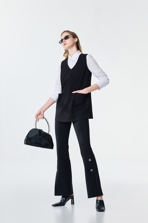 Boot Leg Pants With Button Detail,Office Looks